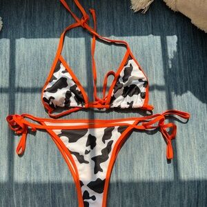 Cow Print Split Bikini String Set Shein Small